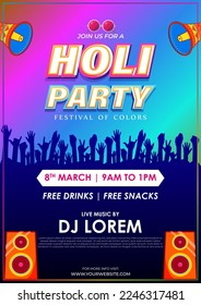 Ilustración vectorial del fondo de la plantilla de invitación de Happy Holi Party