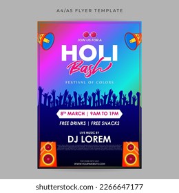 Vector illustration of Happy Holi Party Invitation mockup Template