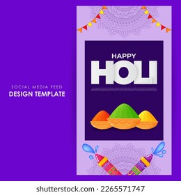 Vector illustration of Happy Holi Sale social media story feed mockup template