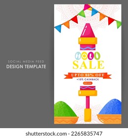 Vector illustration of Happy Holi Sale social media story feed mockup template