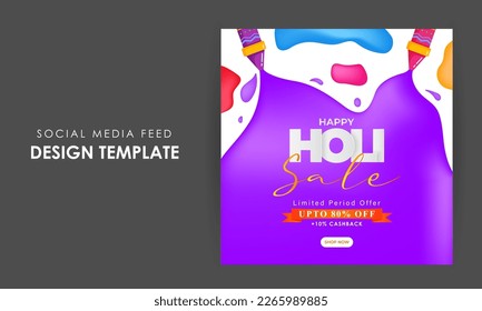 Vector illustration of Happy Holi Sale social media story feed mockup template