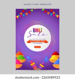 Vector illustration of Happy Holi Sale social media story feed mockup template