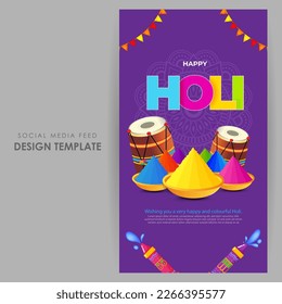 Vector illustration of Happy Holi Sale social media story feed mockup template