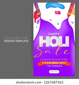 Vector illustration of Happy Holi Sale social media story feed mockup template