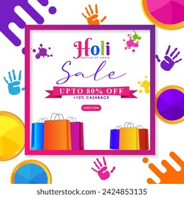 Vector illustration of Happy Holi Sale social media feed template