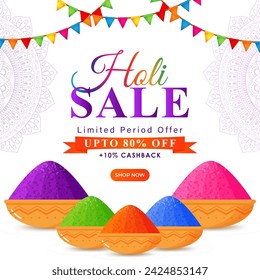 Vector illustration of Happy Holi Sale social media feed template