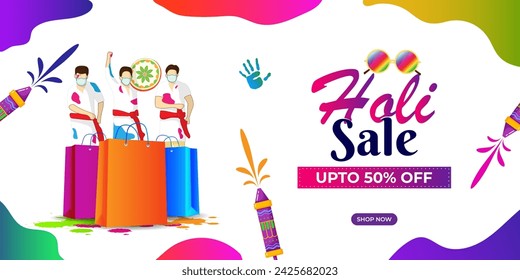 Vector illustration of Happy Holi Sale social media feed template