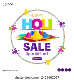 Vector illustration of Happy Holi Sale social media feed template