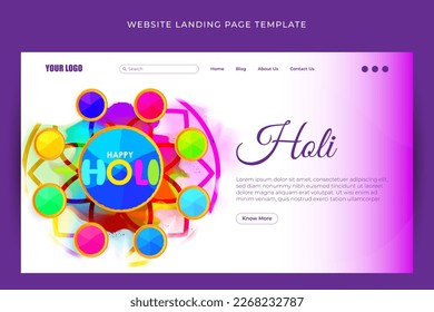 Ilustración vectorial de la plantilla de la página de inicio del sitio web de Happy Holi