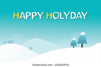 Vector illustration of a 'Happy Holiday' theme set against a serene winter snow forest background, capturing the beauty and tranquility of the winter season. 
