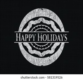 Vector illustration of Happy Holidays chalkboard emblem written on a blackboard in white
