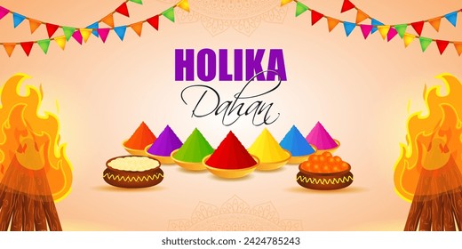 Vector illustration of Happy Holika Dahan social media feed template, written hindi text means holika dahan