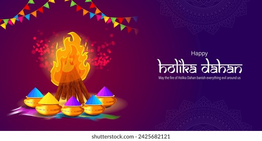 Vector illustration of Happy Holika Dahan social media feed template, written hindi text means holika dahan