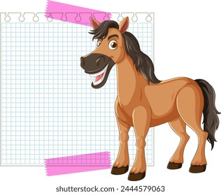 Vektorillustration eines Happy Horse und Notizblock
