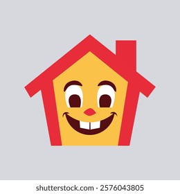 A vector illustration of a happy house icon with a smiling face