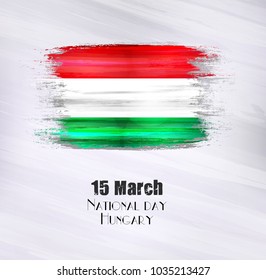 Vector illustration of Happy Hungary National day 15 March. Old grunge flag isolated on gray background.