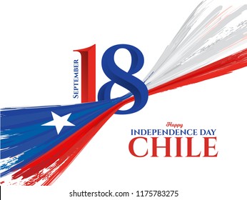 Vector illustration. Happy independence day of Chile. Celebrated 18th of September. festive design graphics, symbolic colors and flags and happy people