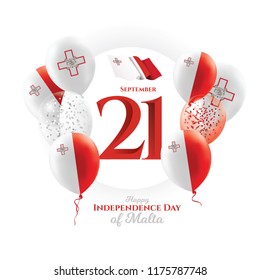 vector illustration. Happy Independence Day of Malta. Celebrated on 21 September. festive design graphics, symbolic colors and flags and happy people