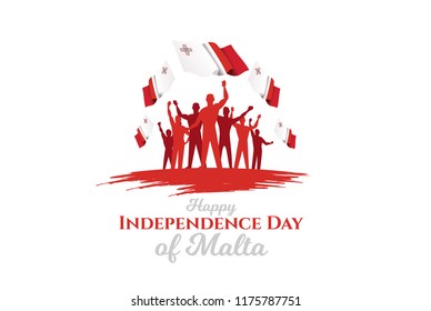 vector illustration. Happy Independence Day of Malta. Celebrated on 21 September. festive design graphics, symbolic colors and flags and happy people