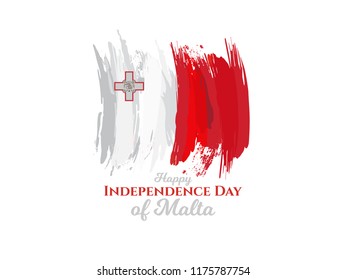 vector illustration. Happy Independence Day of Malta. Celebrated on 21 September. festive design graphics, symbolic colors and flags and happy people