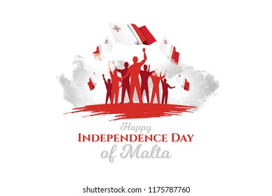 vector illustration. Happy Independence Day of Malta. Celebrated on 21 September. festive design graphics, symbolic colors and flags and happy people