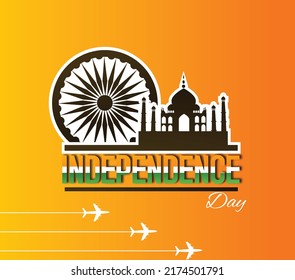 Vector illustration of Happy independence day in India celebration on 15 August with India gate, Indian flag design and flying pigeon