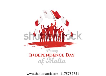 vector illustration. Happy Independence Day of Malta. Celebrated on 21 September. festive design graphics, symbolic colors and flags and happy people