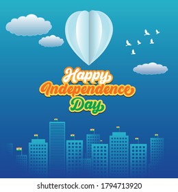 Vector illustration of Happy Indian Independence day with ballon. Tri color and building background with flag.