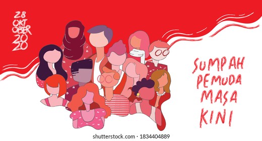 Vector illustration. Happy Indonesian Youth Pledge, meaning Selamat Hari Sumpah Pemuda. Suitable for greeting card, poster and banner design