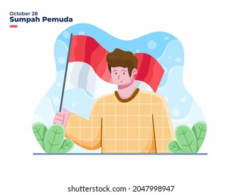 Vector illustration, Happy Indonesian Youth Pledge at 28 October, mean 28 Oktober Selamat Hari Sumpah Pemuda. Suitable for greeting card, poster, web, social media, postcard, print.