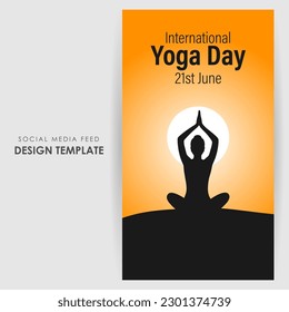 Vector illustration of Happy International Day of Yoga social media story feed mockup template