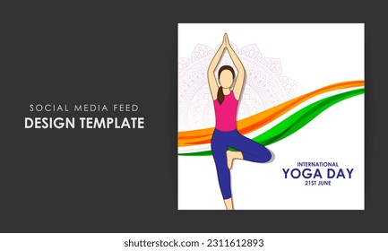 Vector illustration of Happy International Day of Yoga social media story feed mockup template
