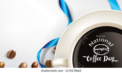Vector illustration of happy International or national Coffee Day with hand lettering. Suitable for greeting card, poster and banner. mobile background