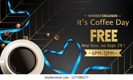 Vector illustration of happy International or national Coffee Day with hand lettering. Suitable for greeting card, poster and banner. mobile background