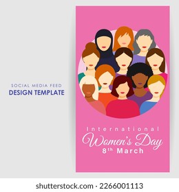 Vector illustration of Happy International Women's Day social media story feed mockup template
