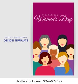 Vector illustration of Happy International Women's Day social media story feed mockup template