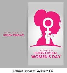 Vector illustration of Happy International Women's Day social media story feed mockup template