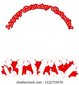 Vector illustration. Happy invitation design for Canada holiday. Red leaf isolated on white background. Greeting card calligraphic inscription.Shape card for July 1,1867