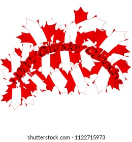 Vector illustration. Happy invitation design for Canada holiday. Red leaf isolated on white background. Greeting card calligraphic inscription.Shape card for July 1,1867