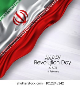  Vector illustration of  Happy Iran Revolution Day 11 Februay. Waving flags isolated on gray background.