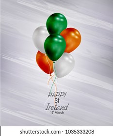 Vector illustration of  Happy Ireland St  Day 17 March. Balloons with flags isolated on gray background.