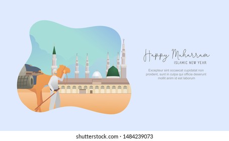 Vector illustration Happy Islamic New Year. Happy New Hijri year. Islamic illustration design for banners template, landing page, hero image, poster, flyer, print and social media