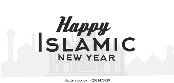 vector illustration of happy Islamic new year, happy Hijri new year, with pure white color concept, with silhouette of the great mosque
designs for posters, banners, stickers, gifts