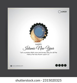 Vector illustration of Happy Islamic New Year social media story feed mockup template