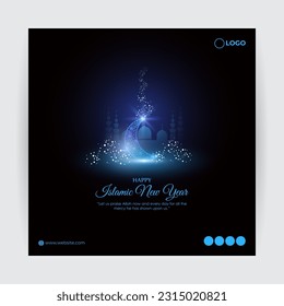 Vector illustration of Happy Islamic New Year social media story feed mockup template