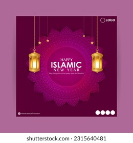 Vector illustration of Happy Islamic New Year social media story feed mockup template