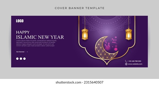 Vector illustration of Happy Islamic New Year Fb cover banner mockup Template