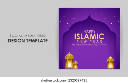 Vector illustration of Happy Islamic New Year social media story feed mockup template