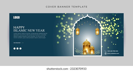 Vektorgrafik von Fb-Titelbanner mit Happy Islamic New Year