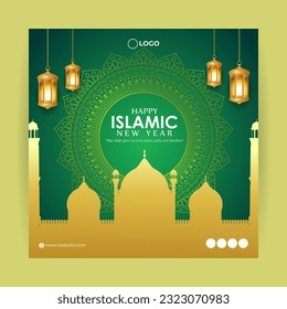 Vector illustration of Happy Islamic New Year social media story feed mockup template